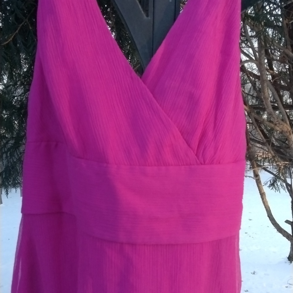 NWT J. Crew 100 % silk Chiffon Magenta Sleeveless Empire Waist Dress Size 8 - Picture 3 of 14